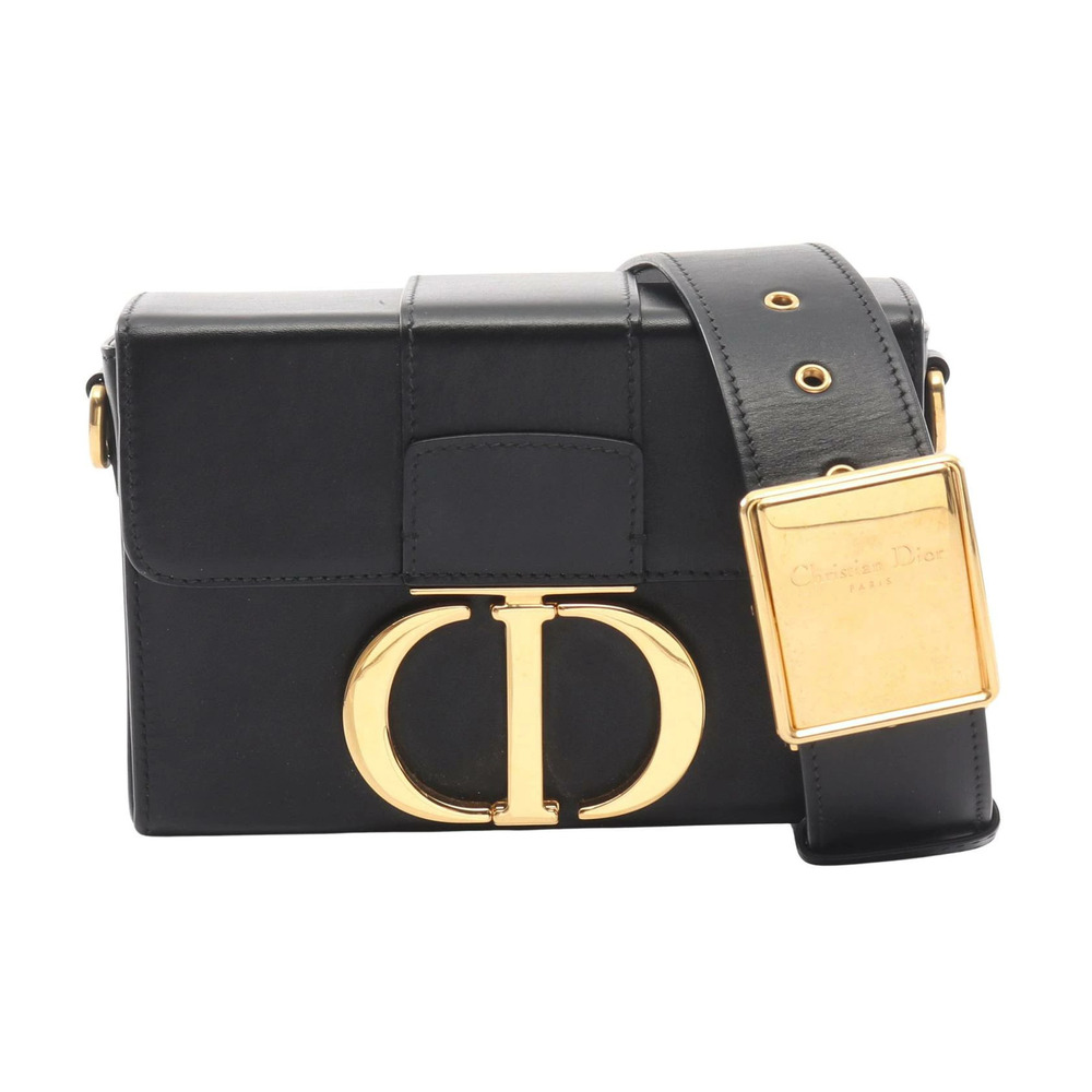 Christian Dior Montaigne Shoulder Bag Leather Black